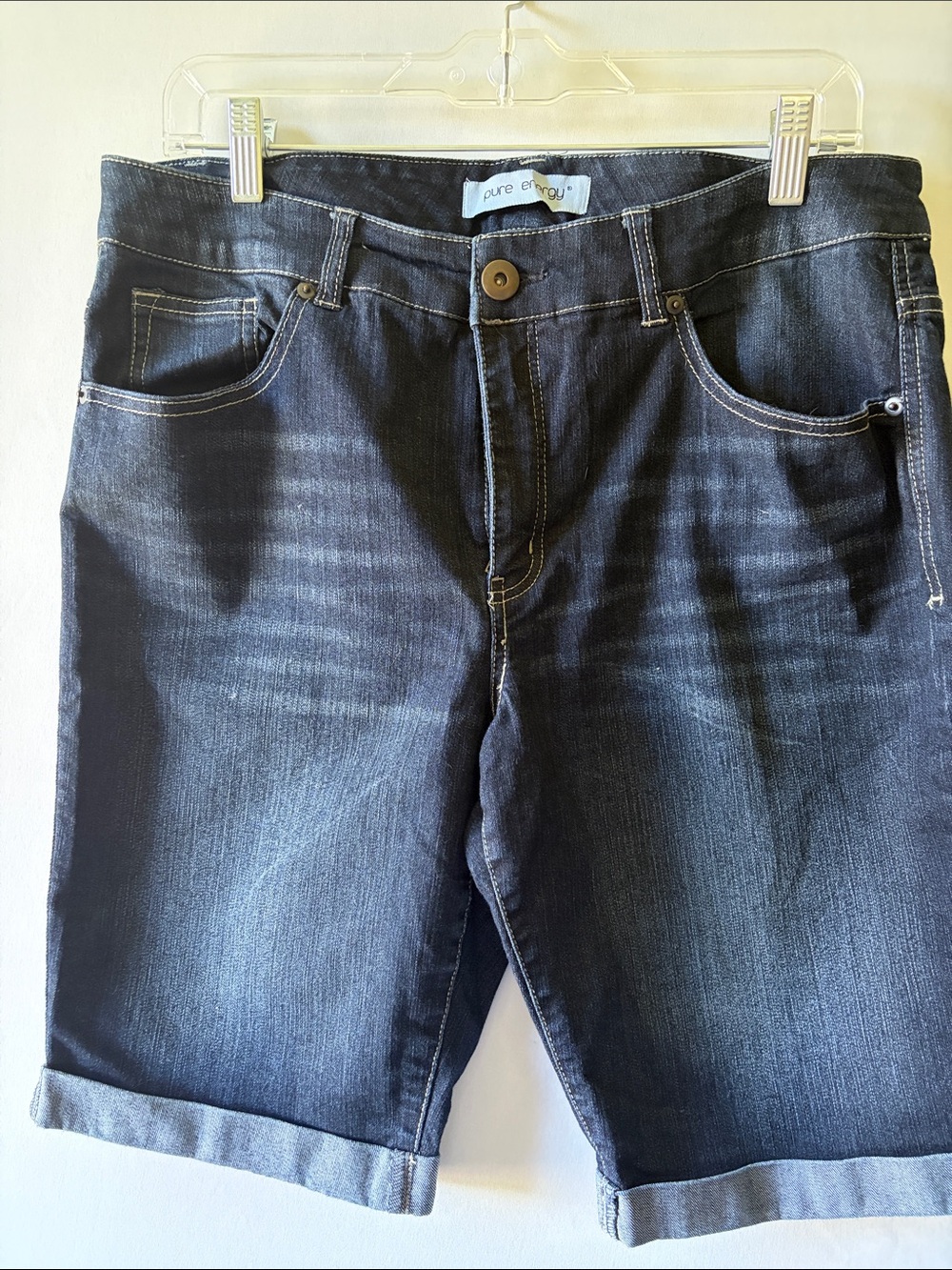 Pure Energy Dark Indigo Denim Bermuda Shorts with Cuffed Hem Size 14w